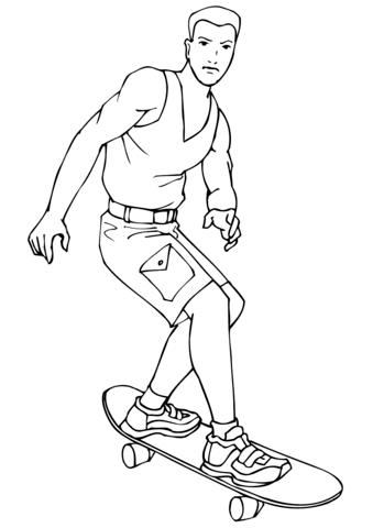 Man Riding On Skateboard Coloring Page